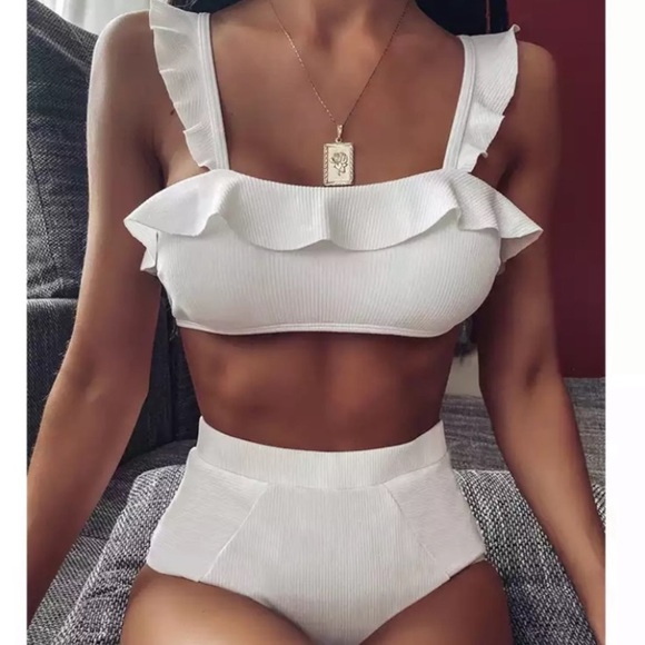 Other - White ribbed high wasted bikini